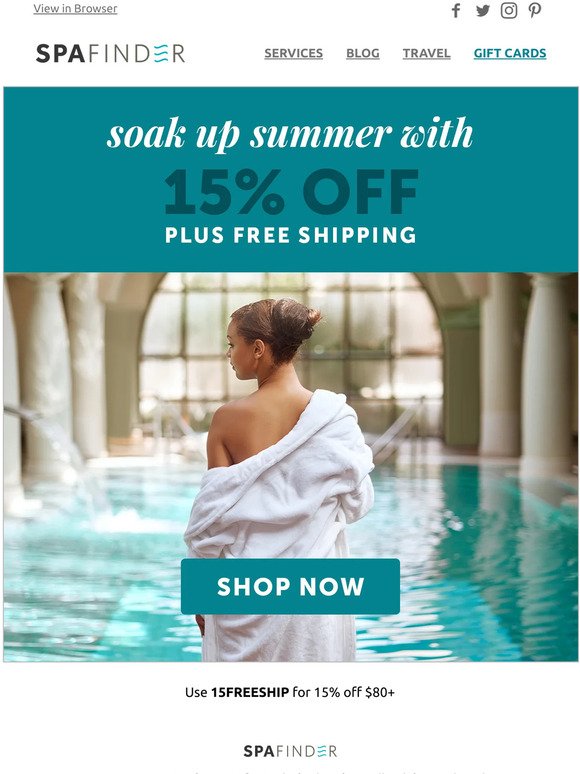 15% off plus FREE SHIPPING Summer Spa Promotion- Flash sale- Ends in 24 hours