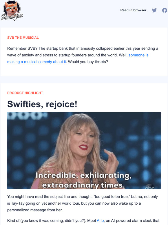 Product Hunt 😸 Taylor Swift powered alarm clock Milled