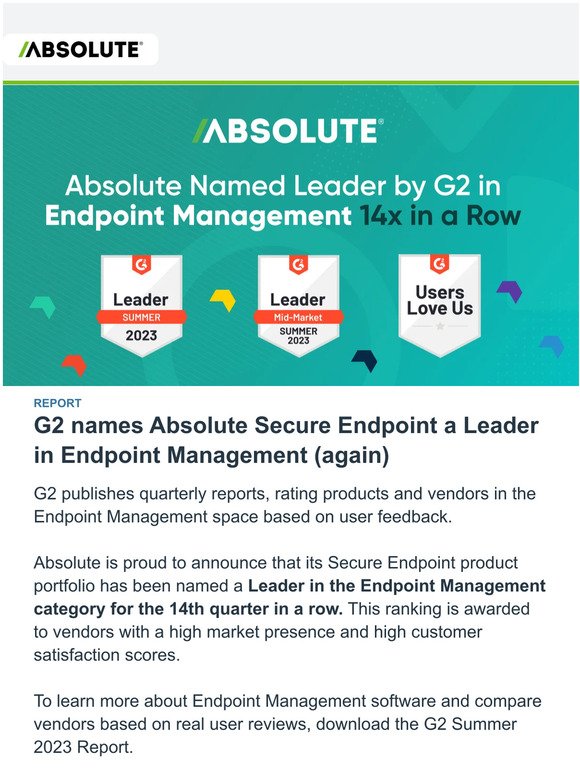 Absolute named a Leader by G2 in Endpoint Management (again)