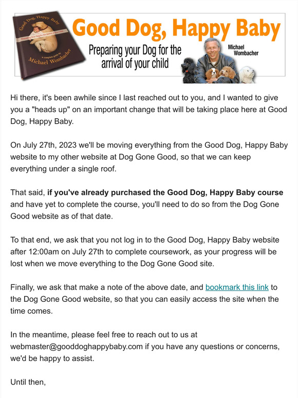 Important Change Coming at Good Dog, Happy Baby
