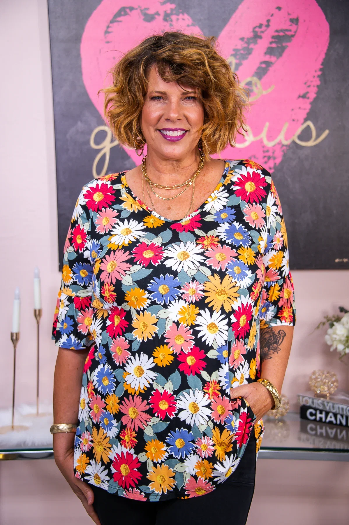 Image of Lovely In Floral Black/Multi Color Floral Top - T7389BK