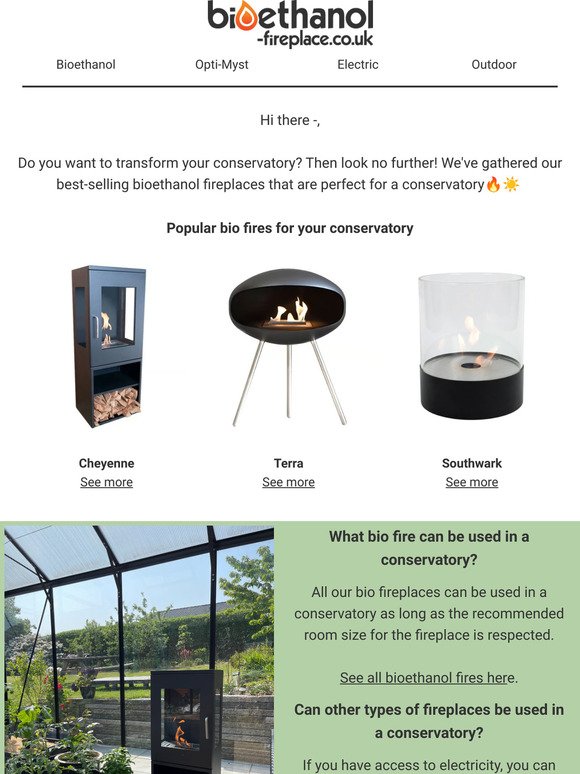 Decorate your conservatory with a bioethanol fireplace🔥