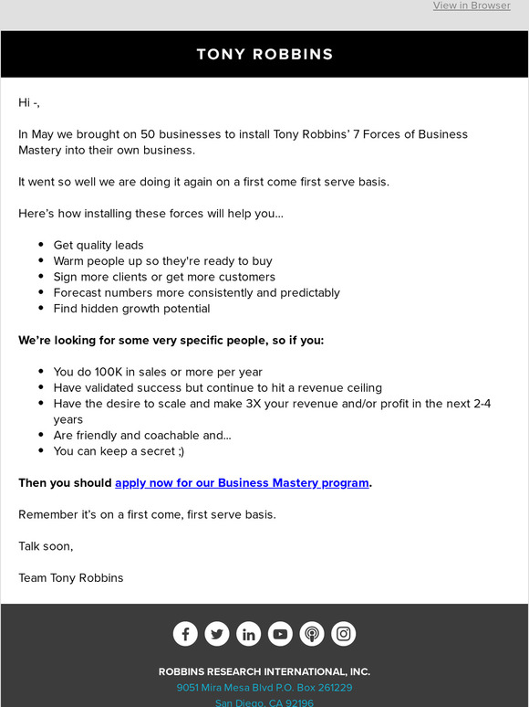 Looking for 50 Businesses in July
