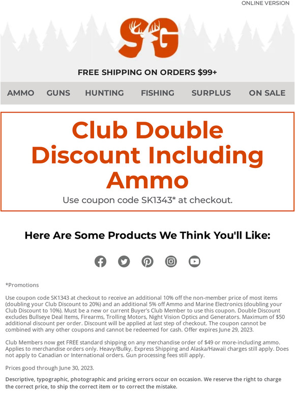 The Sportsman's Guide Club Double Discount Including Ammo and Marine