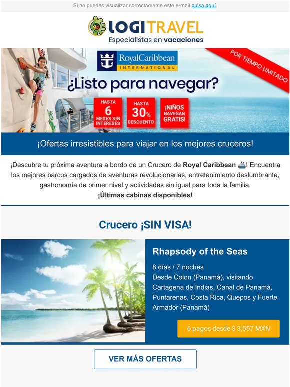 ¿Listo para navegar? Cruceros Hasta 6 Meses Sin Intereses