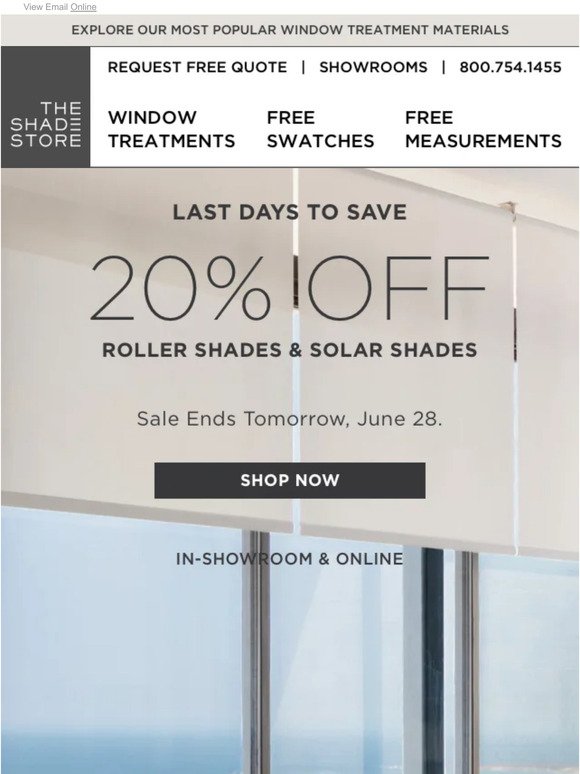 Final Days to Save 20% Off Roller Shades & Solar Shades
