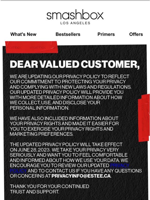 Smashbox Privacy Policy Update