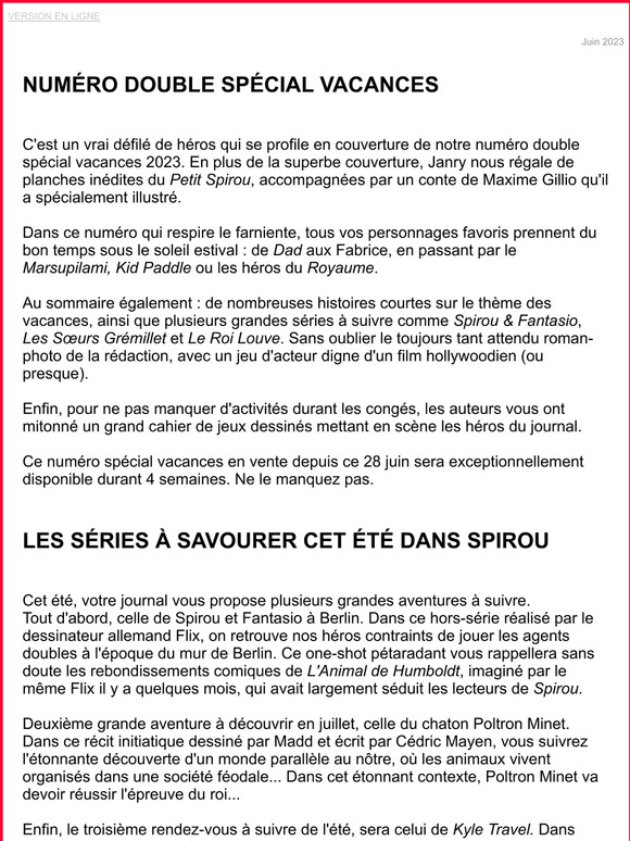 Cet été dans le journal SPIROU
