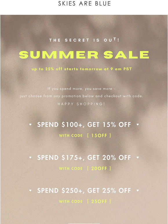 Summer Sale Starts TOMORROW