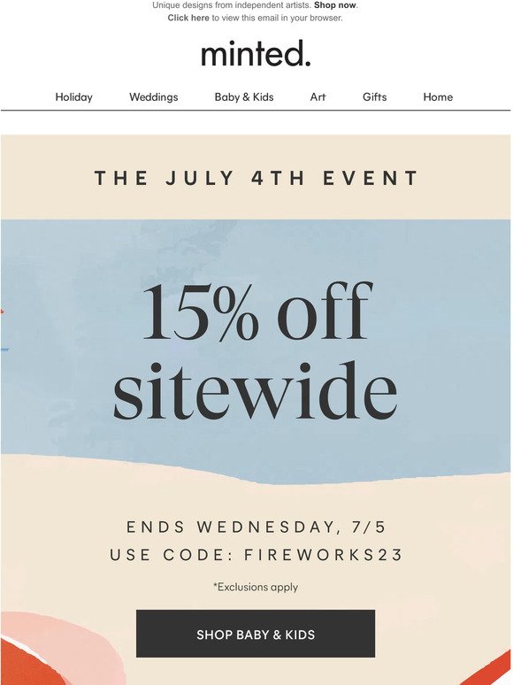 15% off sitewide to ring in the long weekend