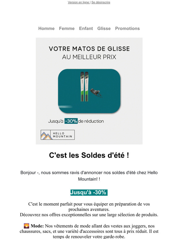 🎁Soldes Hello Mountain - Jusqu'à -30% sur le shop