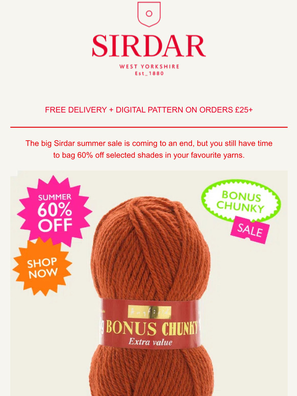 Biggest Sirdar Sale Ever - 60% off Selected Yarns And Shades