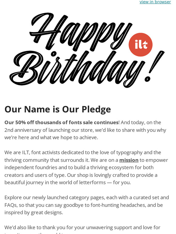 Subject: Will you sing 🎂🎂 with us? Our 50% off bday sale continues!