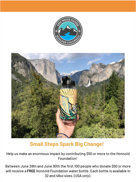 ☀️💦Get a FREE Water Bottle By Supporting The Honnold Foundation!