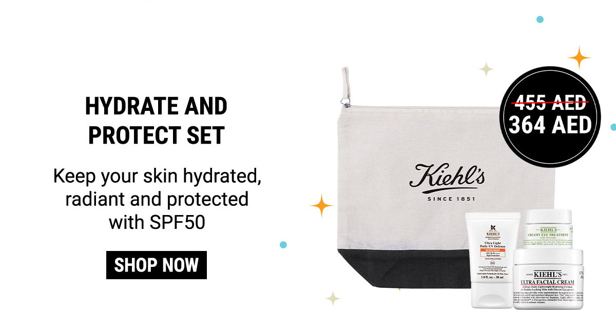 364 AED + HYDRATE AND PROTECT SET + Keep your skin hydrated, radiant and protected with SPF50 + SHOP NOW