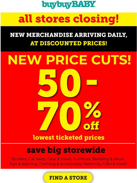 New price cuts at your store closing sale!