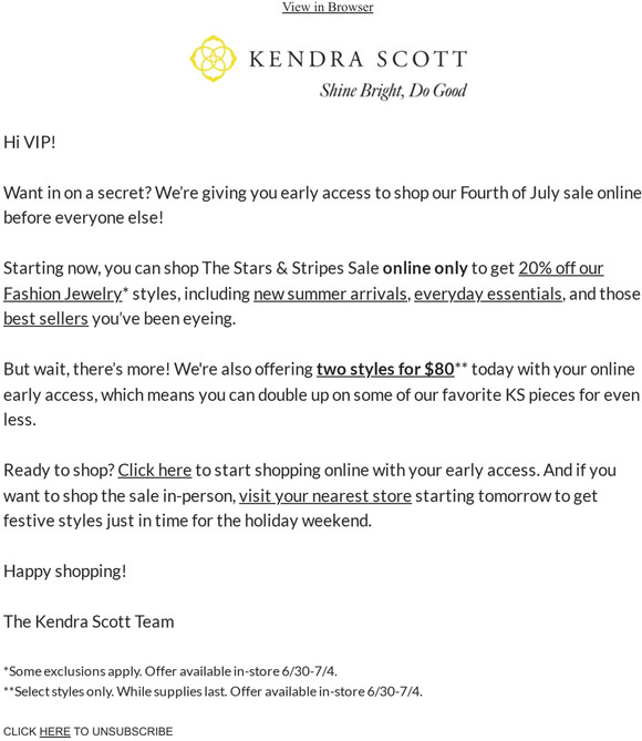 Kendra scott vip on sale sale