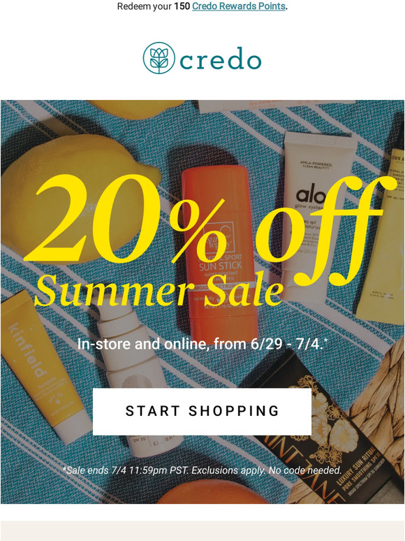 Summer sale – 20% off in-store and online