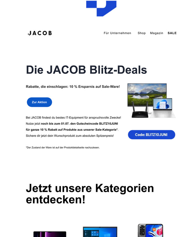 Jetzt sparen mit den JACOB Blitz-Deals ⚡