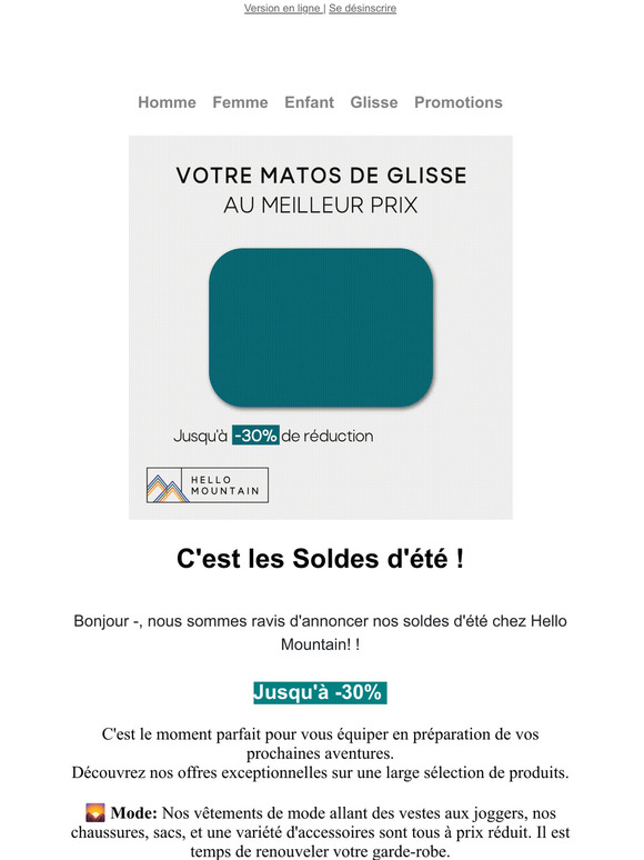 🎁Soldes Hello Mountain - Jusqu'à -30% sur le shop