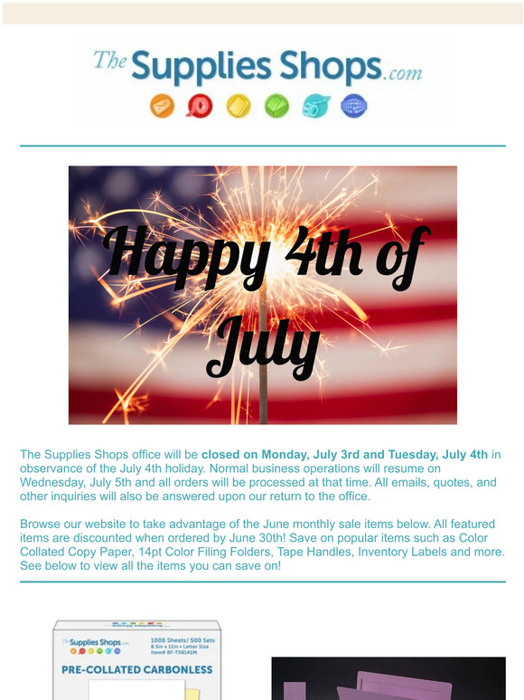 July 4th Hours and Final June Sale Items