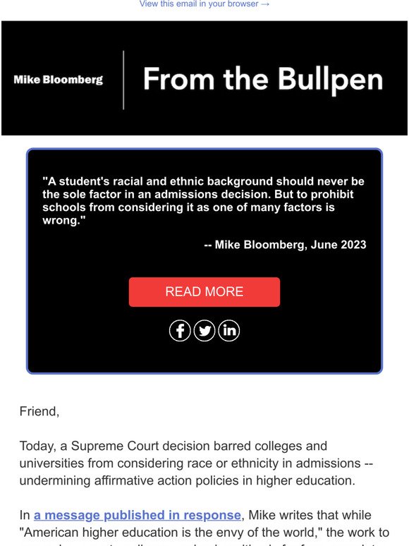 Mike's response to the Supreme Court's affirmative action decision