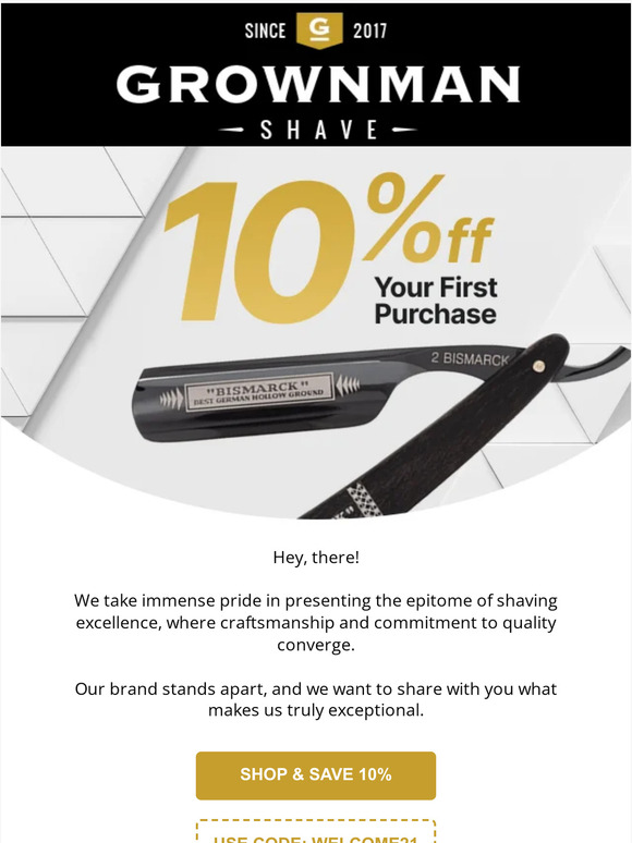 Start Your Grown Man Shave Journey with 10% OFF