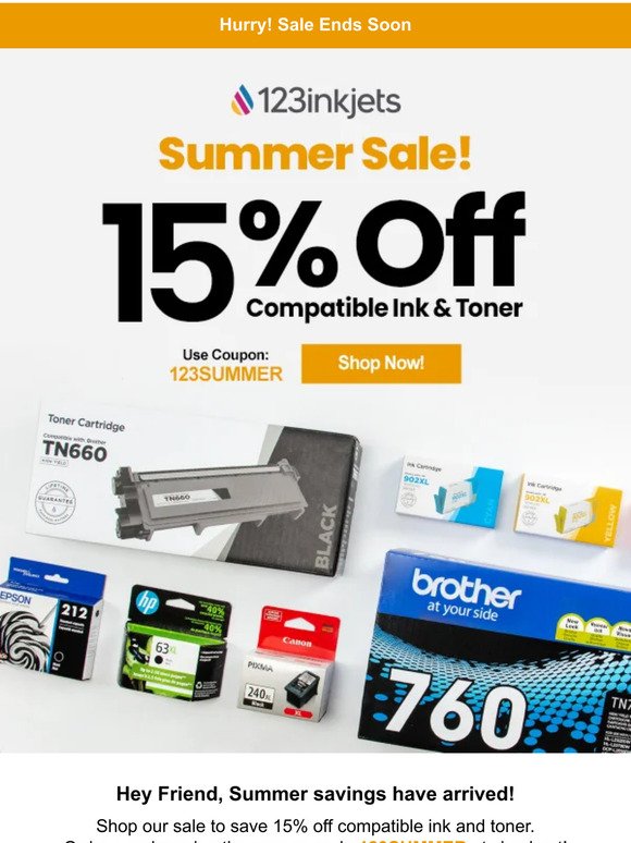 Deal Ends Midnight | 15% Off Compatible Ink