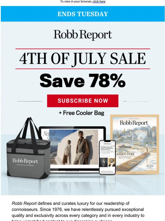 4th of July Sale Ends Soon! Get Robb Report for only $49.