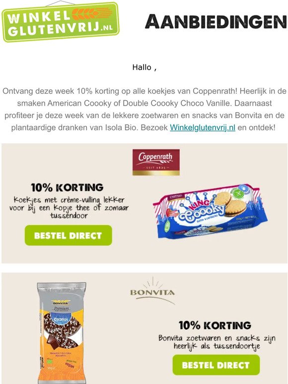 10% korting op diverse merken bij Winkelglutenvrij.nl!