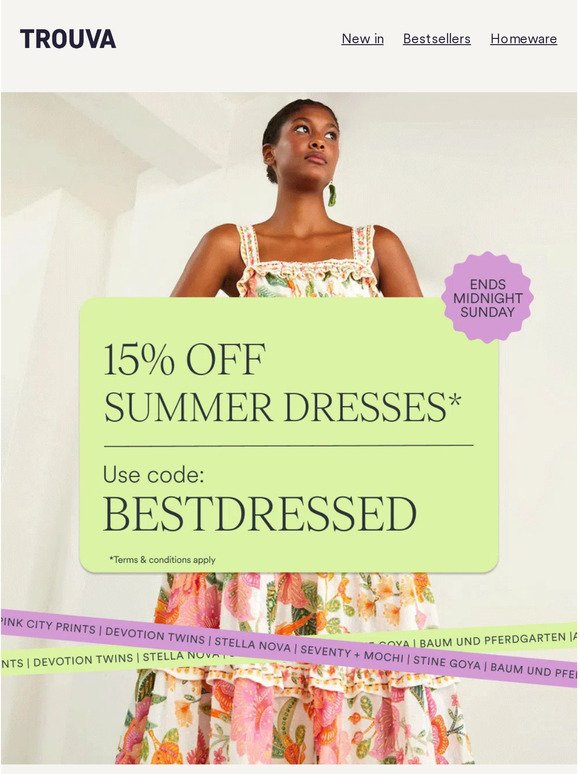 SALE: 15% off summer dresses