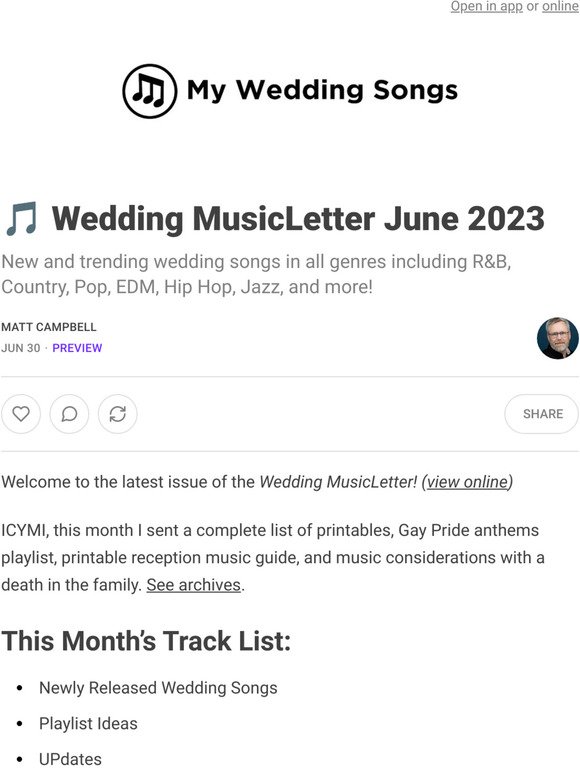 🎵 Wedding MusicLetter June 2023