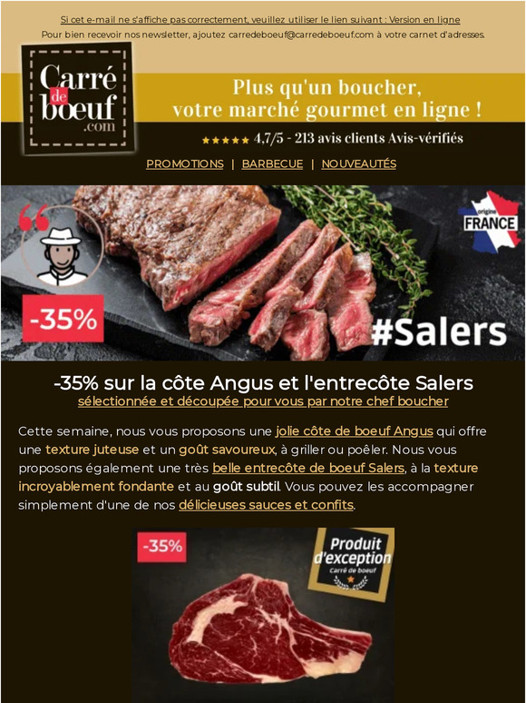 -35% sur la côte de boeuf Angus et l'entrecôte Salers 🔥