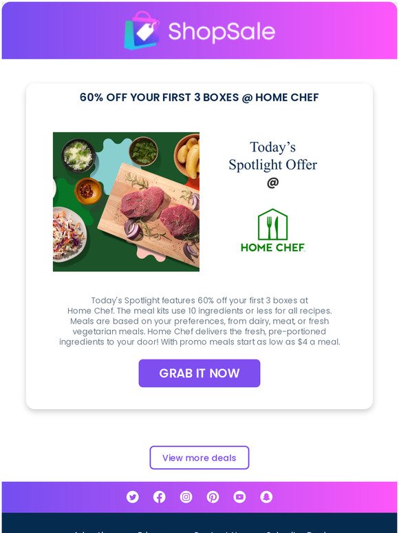 60% Off Your First 3 Boxes @ Home Chef