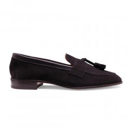 Tilly Collapsible Tassel Loafer in Black Suede