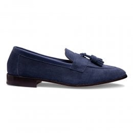 Timothy Collapsible Tassel Loafer in Admiral Blue Suede
