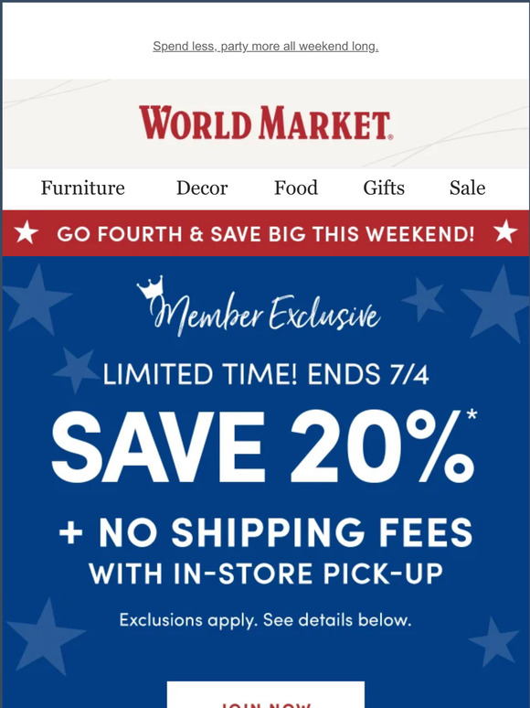 Cost Plus World Market Here's 20 off for your long weekend off Milled