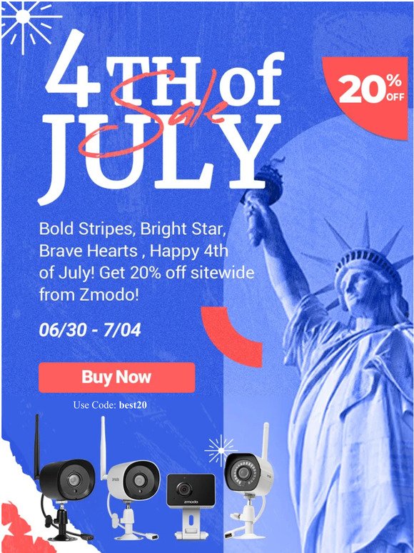 Best 4th of July Sales! Get 20% off sitewide from Zmodo!