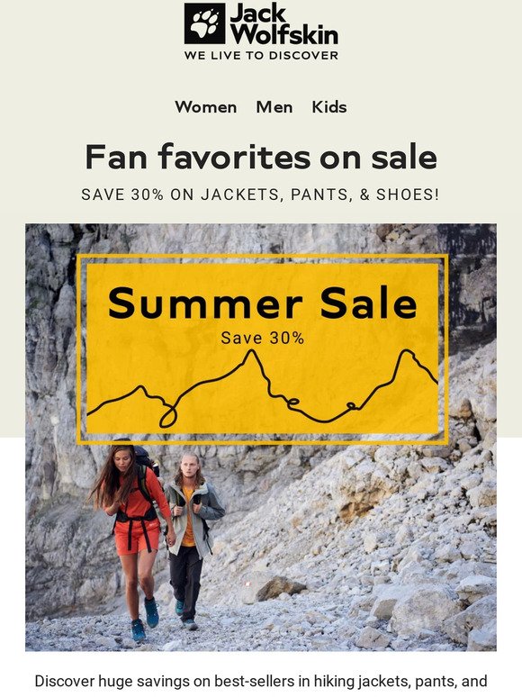 ☀️ Summer Sale: Save 30% on hiking jackets, pants, & shoes!