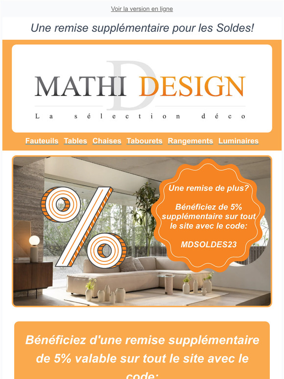 🏖Soldes mobilier et déco 5% supplémentaire sur tout le site🔥