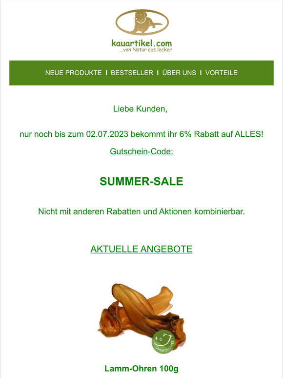 REMINDER: SUMMER SALE - 6% Rabatt auf Alles! 🐶 Nur noch bis 02. Juli 2023