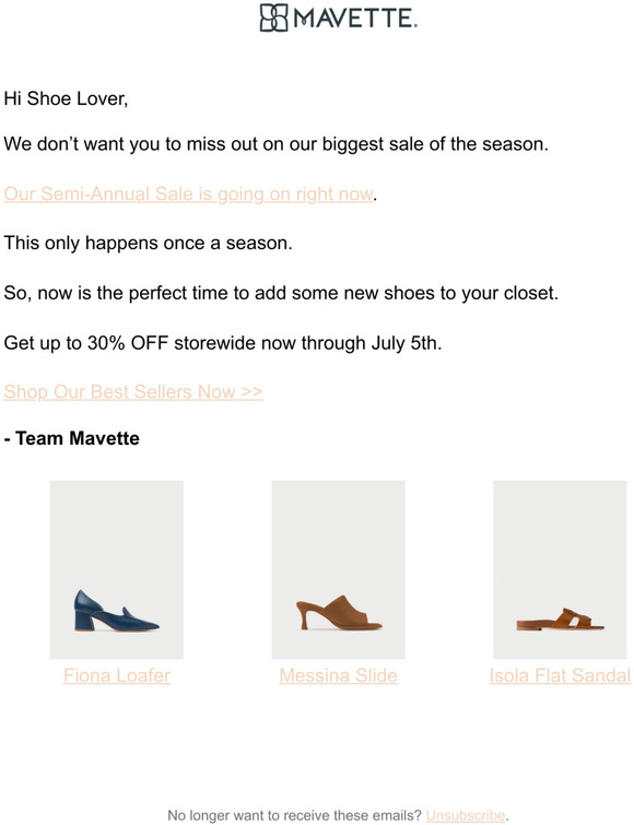 30% Off Semi Annual Sale