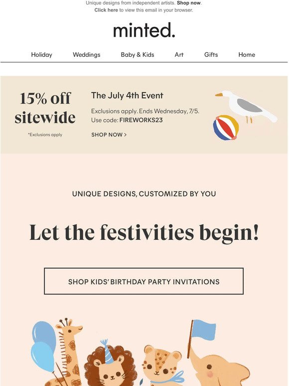 Enjoy 15% off birthday invitations