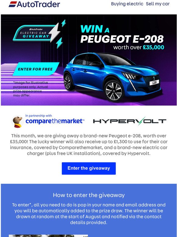 Win a brand-new Peugeot e-208, worth over £35,000!