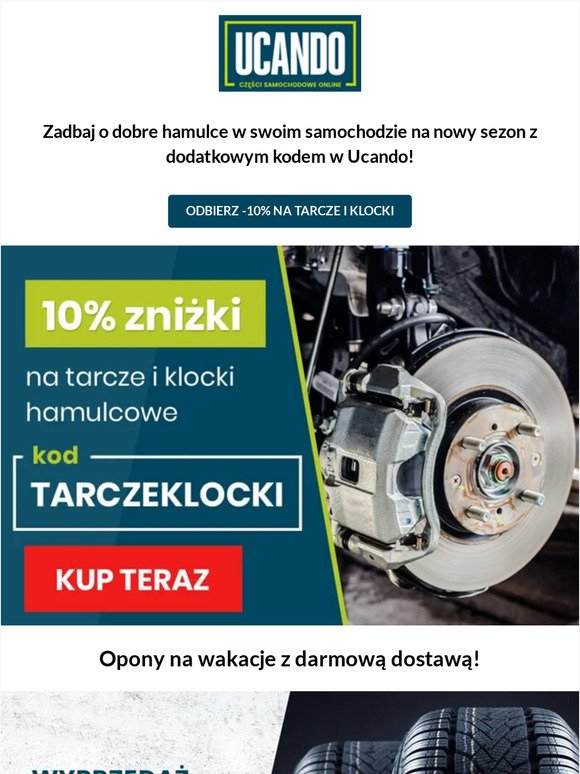 Tarcze i klocki z kodem -10% w Ucando.pl