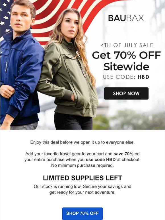 4th Of July Blowout Sale! 70% OFF Sitewide!