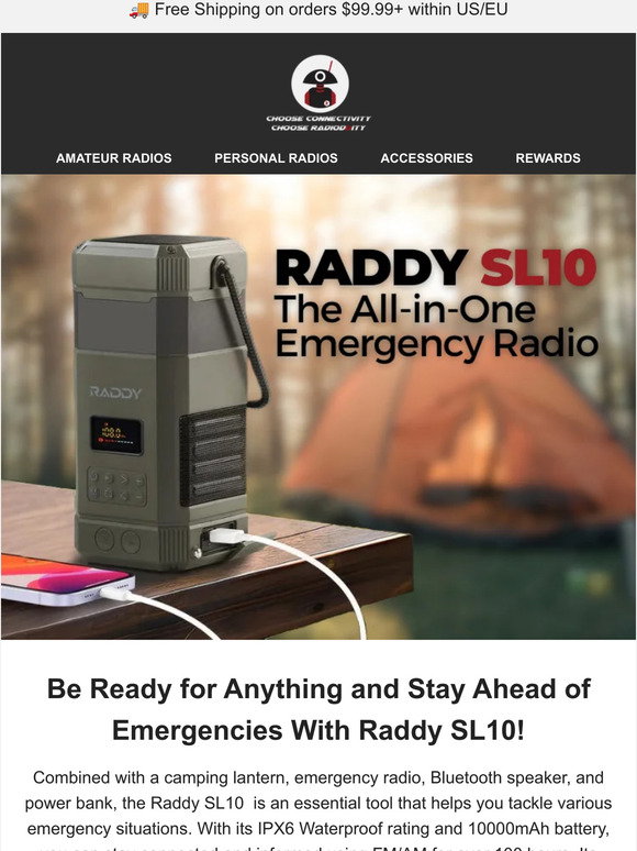 Raddy SL10 Emergency Radio  10000mAh Hand Crank Solar Camping