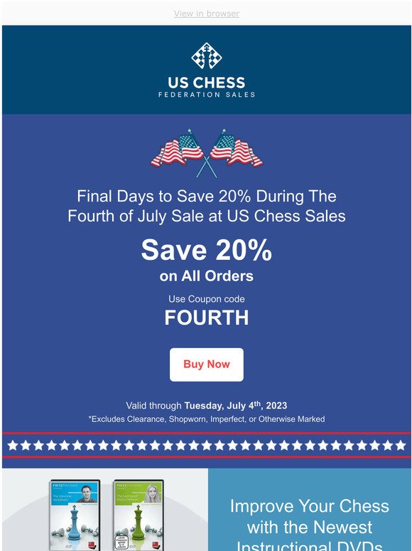 Final Days to Save 20% During The Fourth of July Sale at US Chess Sales