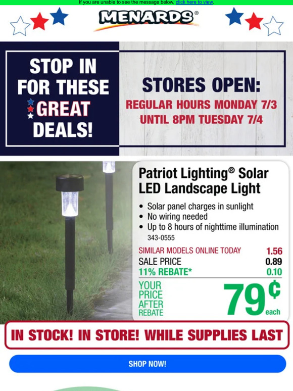 Menards Patriot Lighting® Solar Light ONLY 79¢ Each! Milled