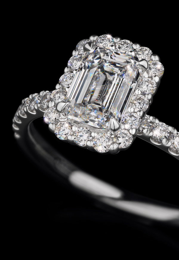 1.78 Carat TW Laboratory-Grown Diamond Emerald Cut Halo Ring in 14kt White Gold